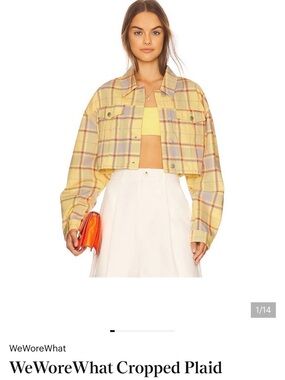 WeWoreWhat Cropped Plaid Jacket in Yellow Multicolor